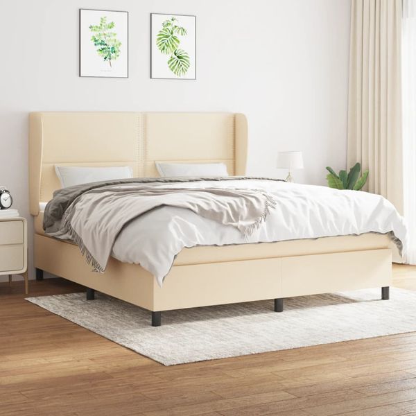 vidaXL Posteľný rám boxspring s matracom krémový 180x200 cm látka