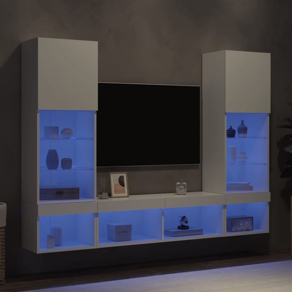 vidaXL 5-dielne TV nástenné skrinky s LED biele kompozitné drevo