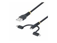 StarTech 3.3ft USB Multi Charging kábel, Lightning/Micro-USB/Type-C - Sada káblov USB - 3 A - 1 m - pasívny, drsný - čierna