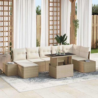 vidaXL Súprava záhradných pohoviek s úložiskom 8 pcs Béžová Poly ratan
