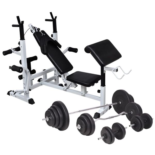 vidaXL Posilňovacia lavica, stojan na závažie a sada činiek 120 kg