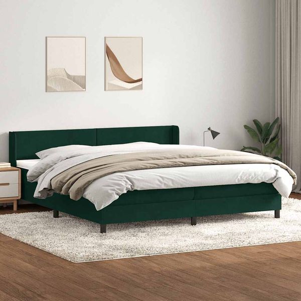 vidaXL Posteľný rám boxsping s matracom tmavozelený 180x220 cm zamat