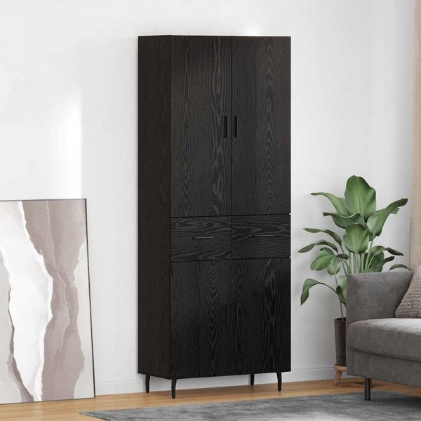 vidaXL Highboard 2 pcs Čierny dub Drevovláknitá doska a sklo