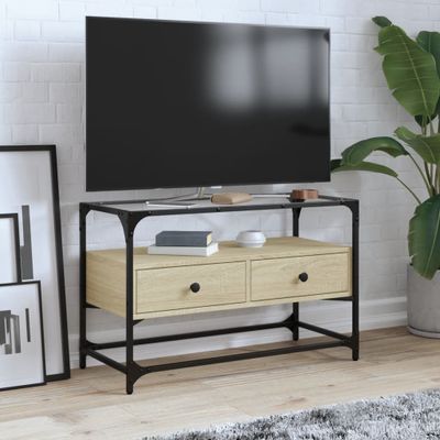 vidaXL TV skrinka sklenená doska dub sonoma 80x35x51 cm kompoz. drevo