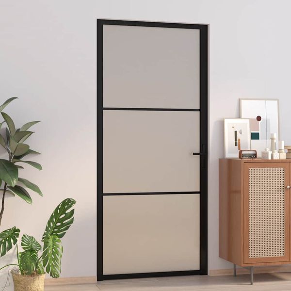 vidaXL Vnútorné dvere 93x201,5 cm čierne matné sklo a hliník