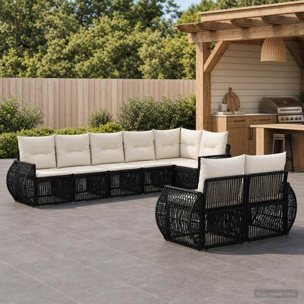 vidaXL Súprava záhradných pohoviek 8 ks Čierna a krémová biela