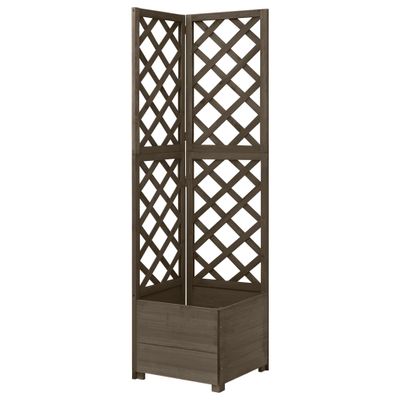vidaXL Rohový kvetináč s mriežkou sivý 40x40x150 cm masívne jedľové drevo