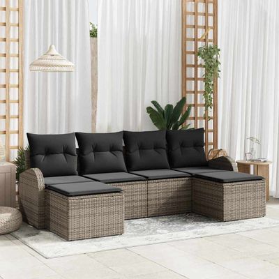 vidaXL Súprava záhradných pohoviek s vankúšom 6 pcs Sivá Poly Ratan