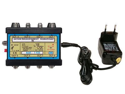 IVO I133 aktívny rozbočovač 8x výstup "F" 18dB zisk + zdroj 12V