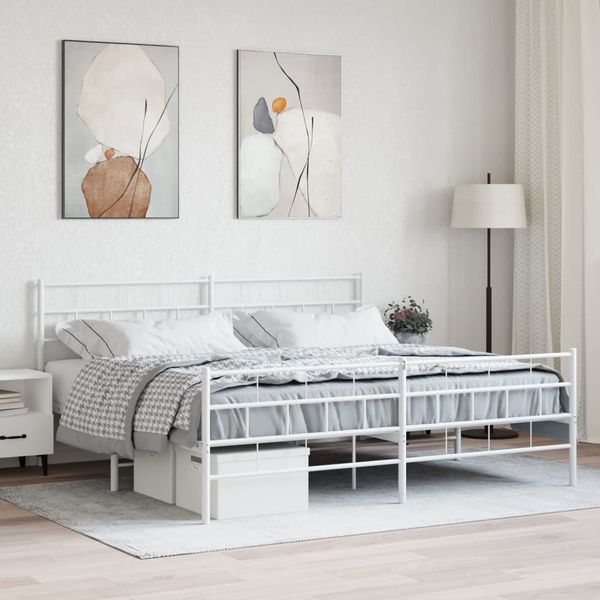 vidaXL Kovový rám postele s čelom a podnožkou biely 200x200 cm