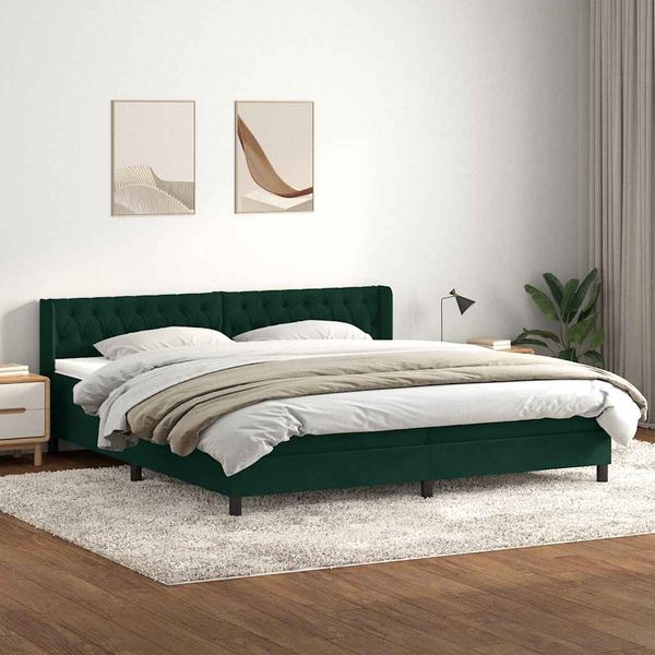 vidaXL Posteľný rám boxsping s matracom tmavozelený 180x210 cm zamat