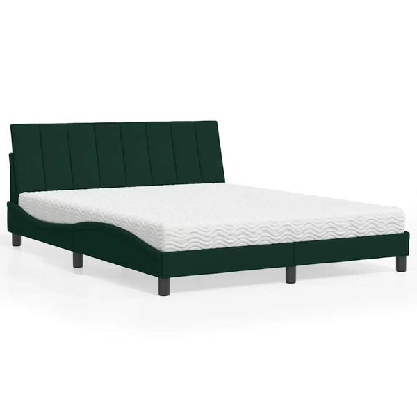 vidaXL Posteľ s matracom Hanko tmavozelený 160x200 cm zamat