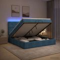 vidaXL Ottoman posteľ s matracom a LED Tmavo modrá 200 x 200 cm Zamat