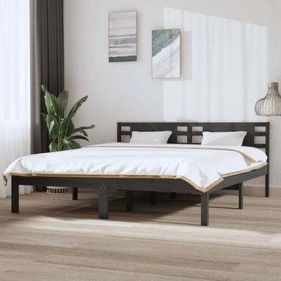 vidaXL Posteľný rám, sivý, drevený masív 180x200 cm, Super King