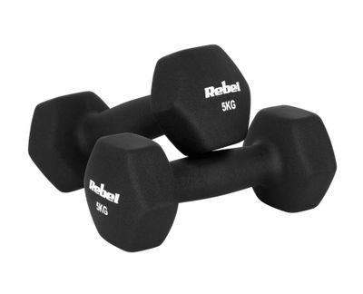 Posilňovacie činky 2x5kg, REBEL ACTIVE RBA-2330-5, neoprén HEX Posilovací činky 2x5kg, REBEL ACTIVE RBA-2330-5, neopren HEX