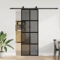 vidaXL Posuvné dvere s kovaním čierne 76x205 cm tvrdené sklo