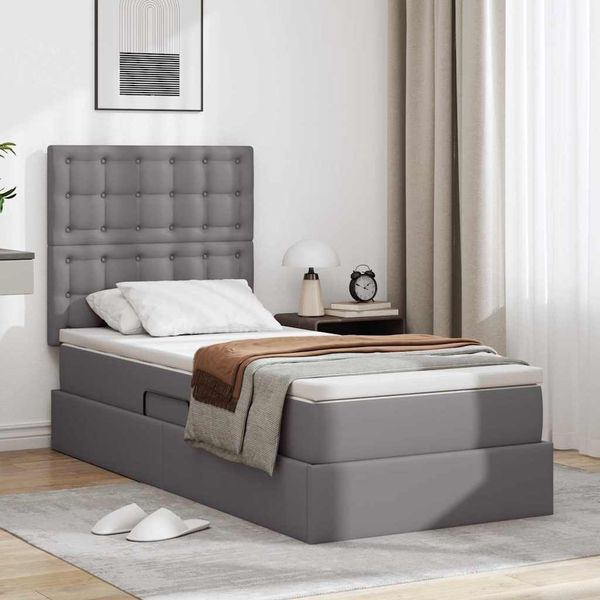 vidaXL Úložná posteľ s čelnou doskou Sivá 90 x 200 cm Umelá koža