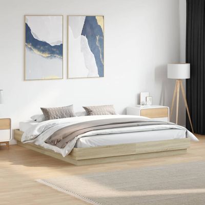 vidaXL Rám postele s LED svetlami dub sonoma 200x200 cm