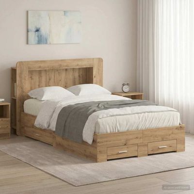 vidaXL Rám postele so skladom s čelnou doskou Dub artisan 120 x 190 cm