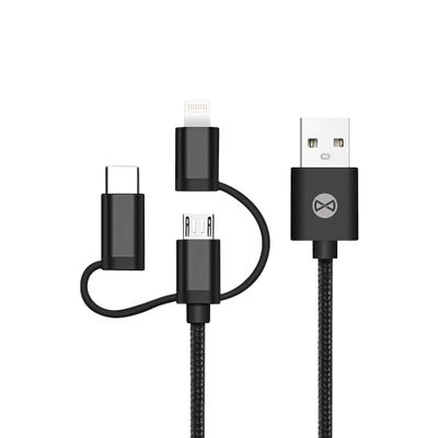 Forever 3v1 kábel USB - Lightning + USB-C + microUSB 1,0 m 1,5A čierny