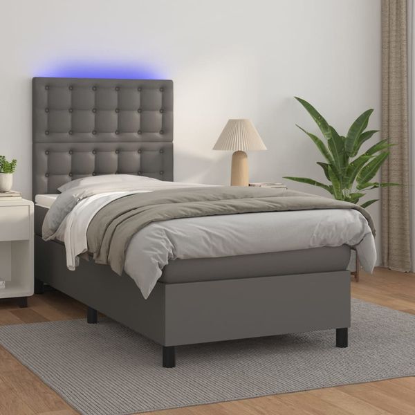 vidaXL Boxspring posteľ s matracom a LED sivá 100x200 cm umelá koža