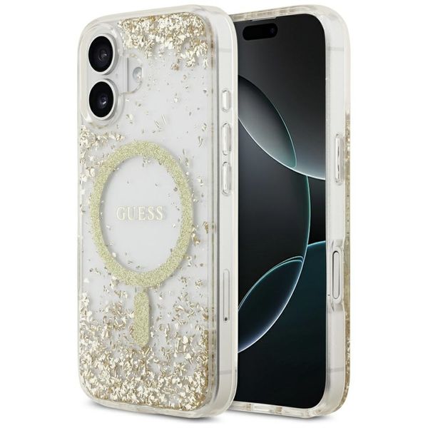 Guess puzdro pre iPhone 17 GUESS HC MAGSAFE RESIN BOTTOM GLITTER gold