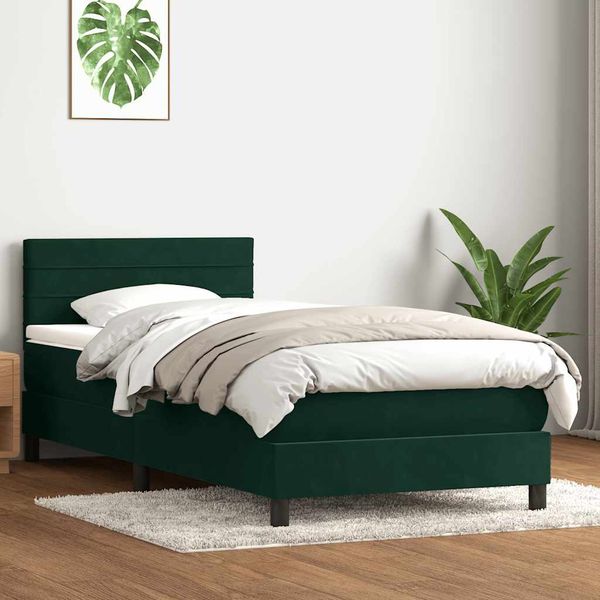 vidaXL Posteľný rám boxsping s matracom tmavozelený 90x220 cm zamat