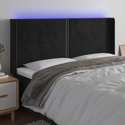 vidaXL Čelo postele s LED čierne 183x16x118/128 cm zamat