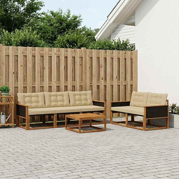 vidaXL Záhradná súprava gaučov s vankúšom 6 pcs Prírodná a béžová