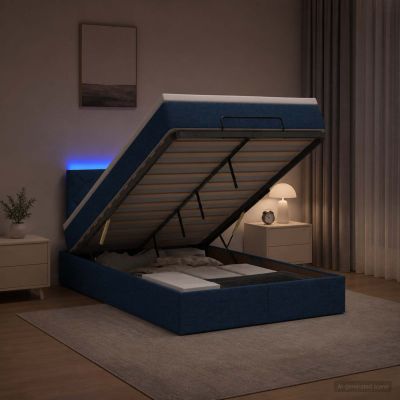 vidaXL Ottoman posteľ s matracom a LED Modrá 120 x 200 cm Látka