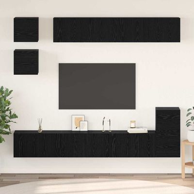 vidaXL Zostava TV skriniek Nástenný 8 pcs Čierny dub Kompozitné drevo