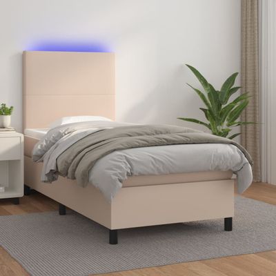 vidaXL Boxspring posteľ matrac a LED kapučínová 90x200 cm umelá koža