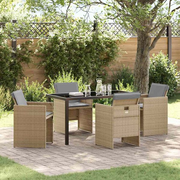 vidaXL Záhradný jedálenský set s vankúšom 5 pcs Béžová polyratan