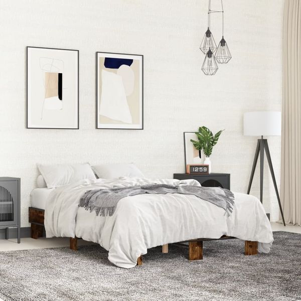vidaXL Posteľný rám dymový dub 135x190 cm kompozitné drevo a kov