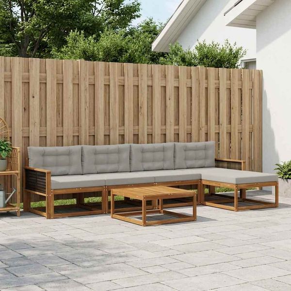 vidaXL Záhradná súprava gaučov s vankúšom 6 pcs Prírodná a svetlosivá