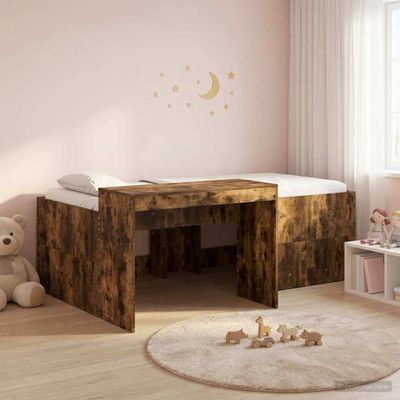vidaXL Detská vysoká posteľ s pultom Dymový dub 90 x 200 cm