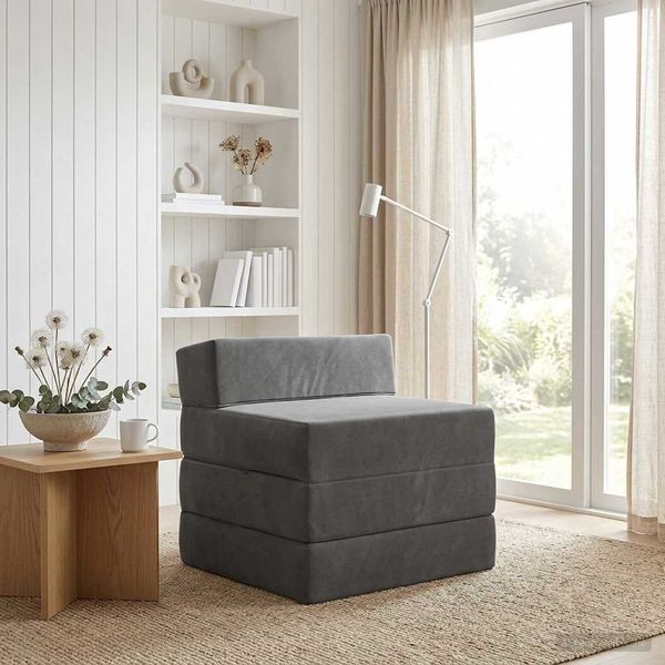 vidaXL Skladacia pohovka na spaní Tmavosivá 200 x 70 x 15 cm Zamat