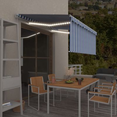 vidaXL Ručne zaťahovacia markíza s tienidlom&LED 3,5x2,5 m modro-biela