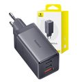 Sieťová nabíjačka Baseus GaN5, 2x USB-C + USB, 65 W + kábel 1 m (sivá)