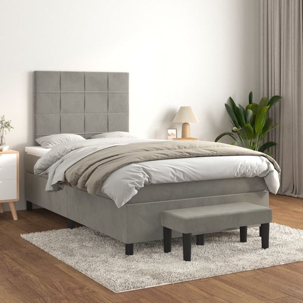 vidaXL Posteľný rám boxsping s matracom bledosivý 120x200 cm zamat