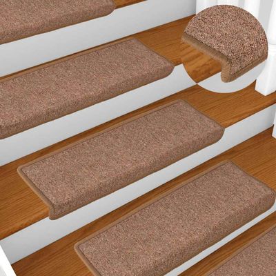 vidaXL Schodové rohože 15 ks 65x21x4 cm hnedé s obdĺžnikovým okrajom