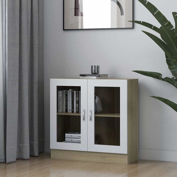 vidaXL Vitrína, biela a dub sonoma 82,5x30,5x80 cm, kompozitné drevo