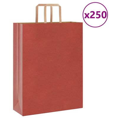 vidaXL Papierové tašky 250 ks s rúčkami, červené, 32x12x42 cm
