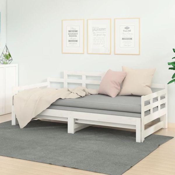 vidaXL Rozkladacia denná posteľ biela borovicový masív 2x(80x200) cm