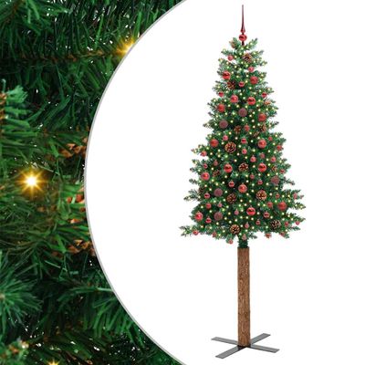 vidaXL Úzky vianočný stromček s 300 LED-i so stojanom Zelená 210 cm