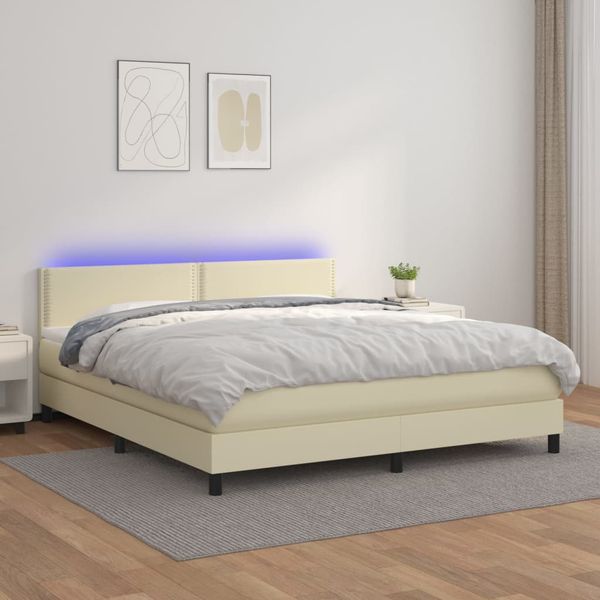 vidaXL Boxspring posteľ s matracom a LED krémová 160x200 cm umelá koža