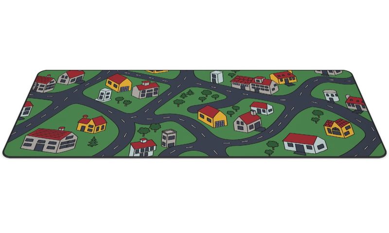 Krux podložka na stůl Space City XXL / 40x97 cm / voděodolná / design dětské město Podložka pod myš, XXL 400 × 970 mm, 3mm tlouštka, hydrofobní povrch, Control technologie, prošitý okraj, design retro koberec