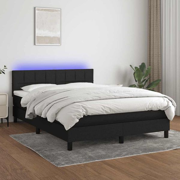 vidaXL Posteľ boxsping s matracom a LED čierna 140x190 cm látka