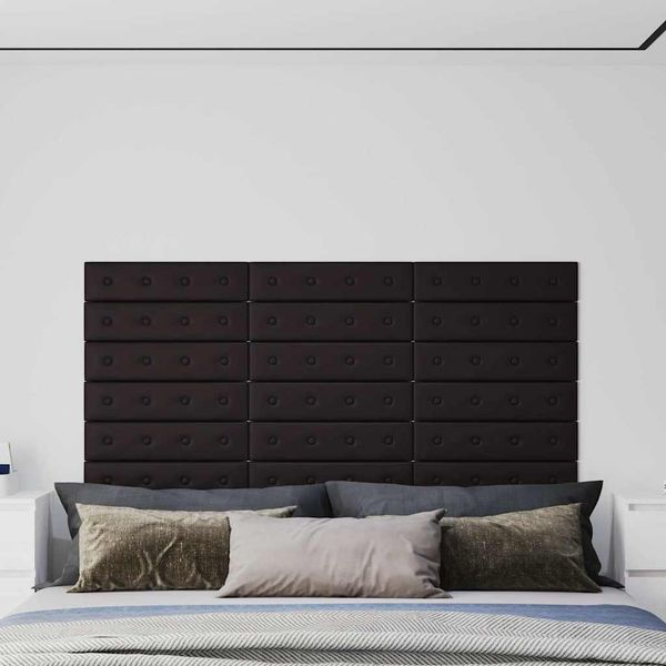 vidaXL Nástenné panely 12 ks čierne 60x15 cm umelá koža 1,08 m²