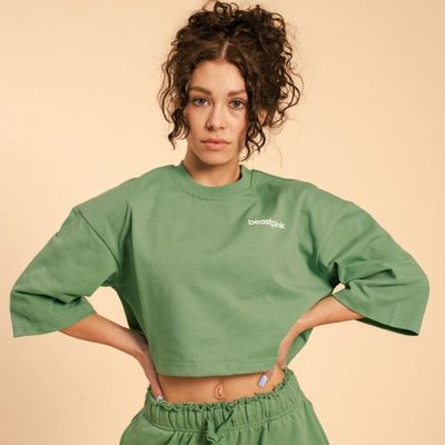 Dámske tričko Cropped Serenity Olivine - BeastPink, veľkosť XL, veľkosť oblečenia XL